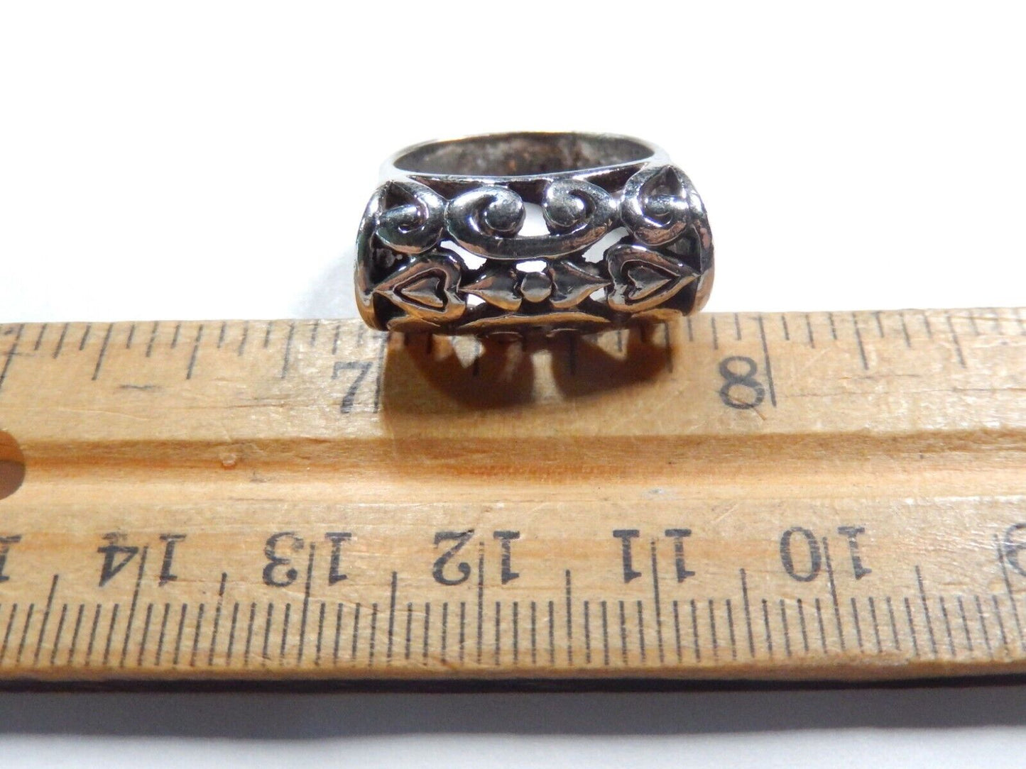Vintage Sterling Silver 925 Domed Filigree Hearts Ring Size 6.5