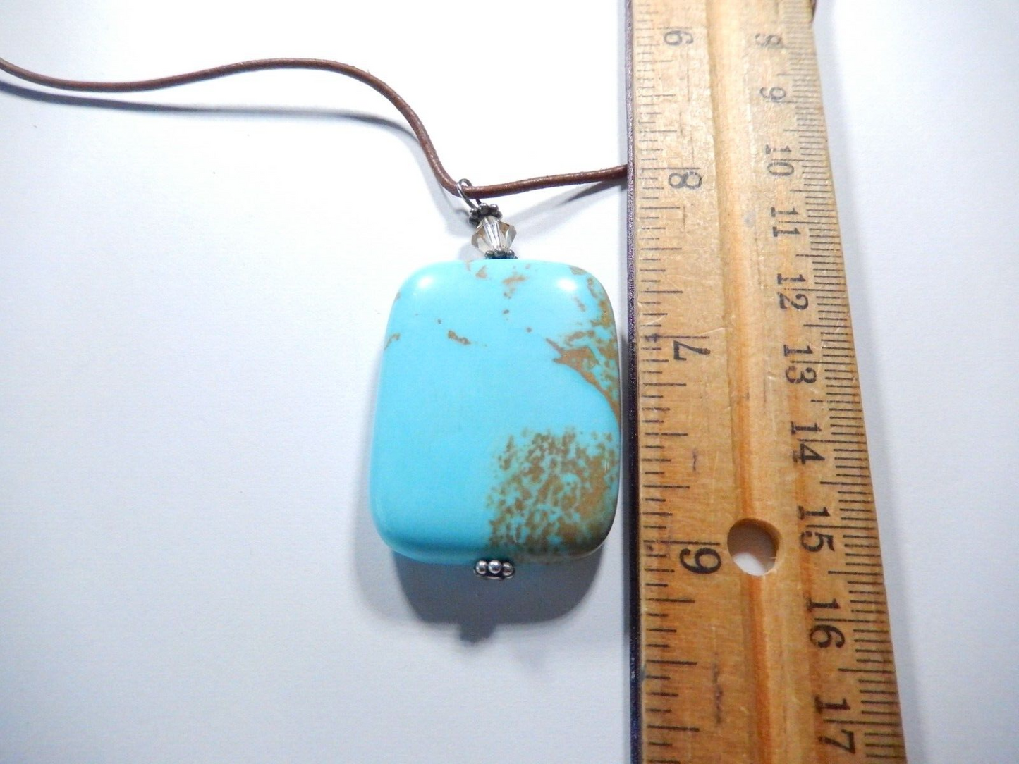 VINTAGE Southwestern Huge Solitary Turquoise Gemstone On Leather Strand Necklace