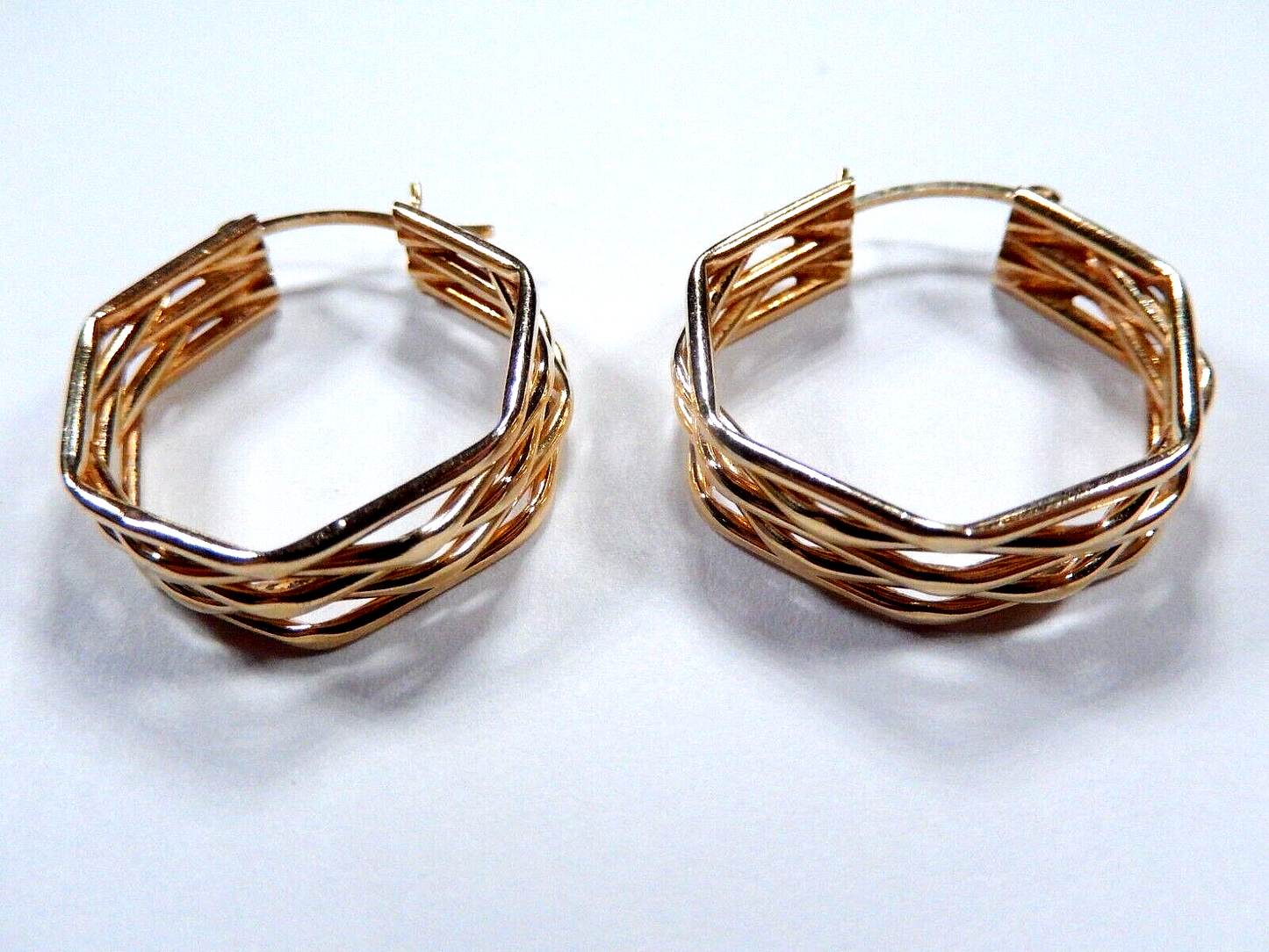 Solid 14K Yellow Gold Five Tube Geometric Hoop Earrings - 1-1/8" x 7/8" - 4.4gm