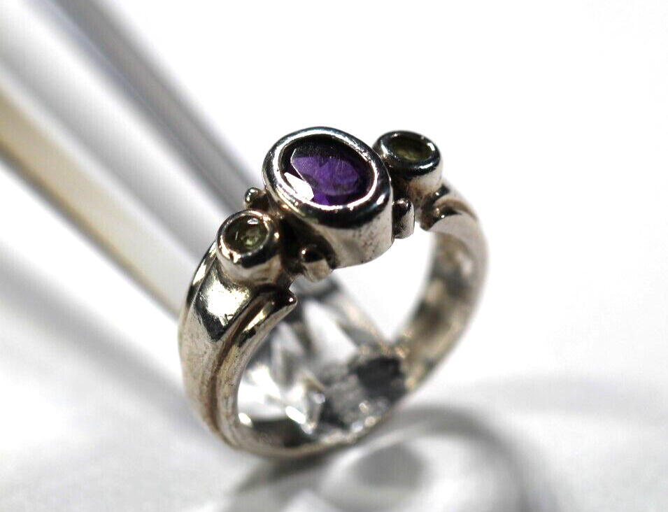 *VINTAGE*  Sterling Silver 925 Purple Amethyst & Peridot RING Size 5.25