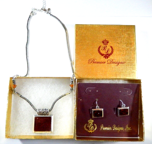 NEW IN BOX  Premier Designs Tigress NecklaceEarrings Set OrangeSilver