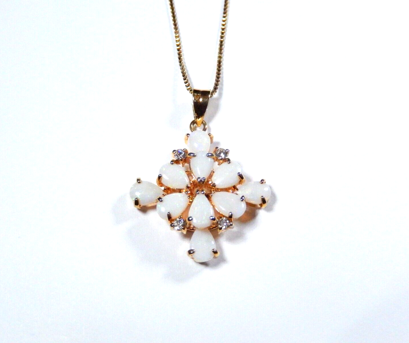 VINTAGE GOLD VERMEIL OPAL  CZ CROSS PENDANT with 18 Vermeil Chain
