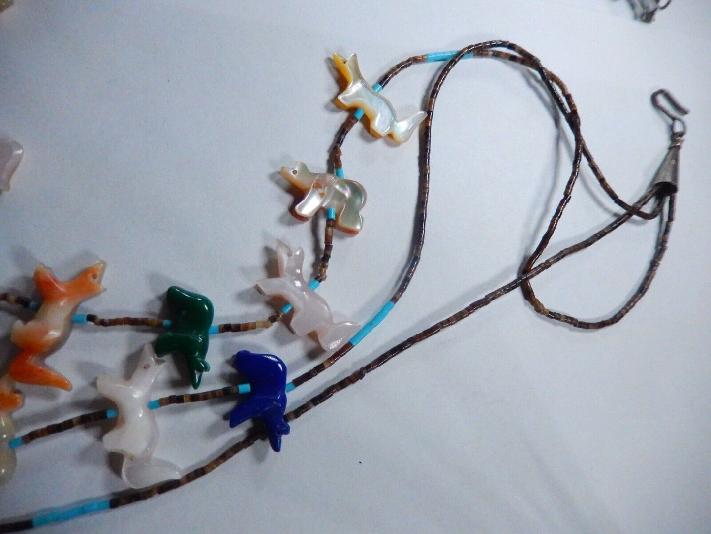 Zuni Fetish Necklace 3 Strand Multi-Stone Hand Carved Fetish Animals 32" Length