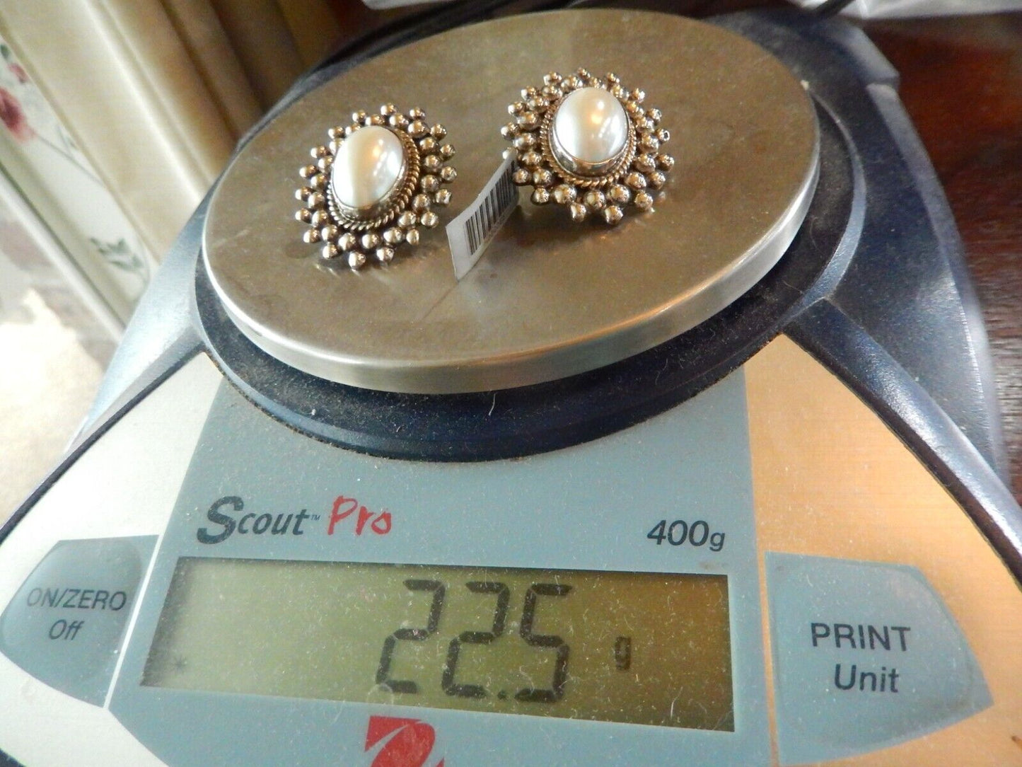 TAXCO 925 Sterling Silver Mexico Faux Pearl Clip On Earrings