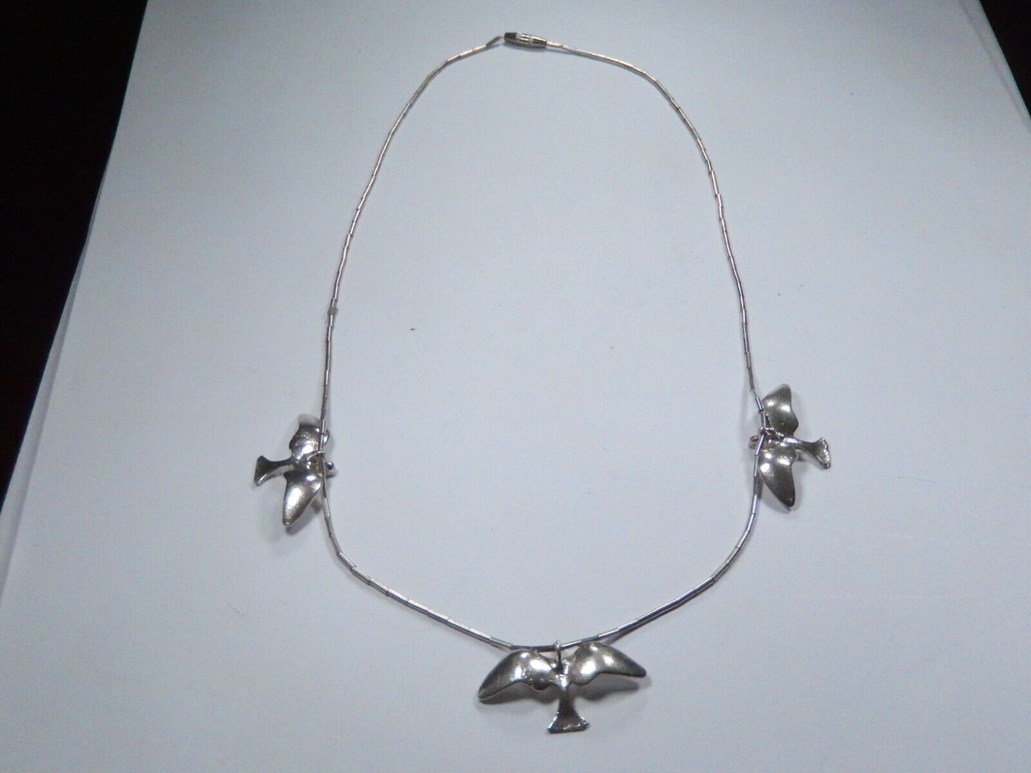 Native American 3 Bird Liquid Silver 17" Choker Necklace