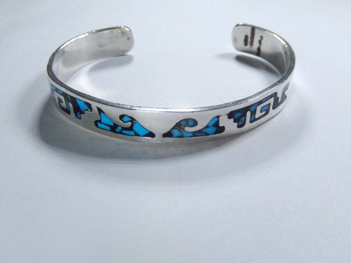 *VINTAGE* TAXCO Sterling Silver and Turquoise INLAY Cuff Bracelet 21.4 GMS