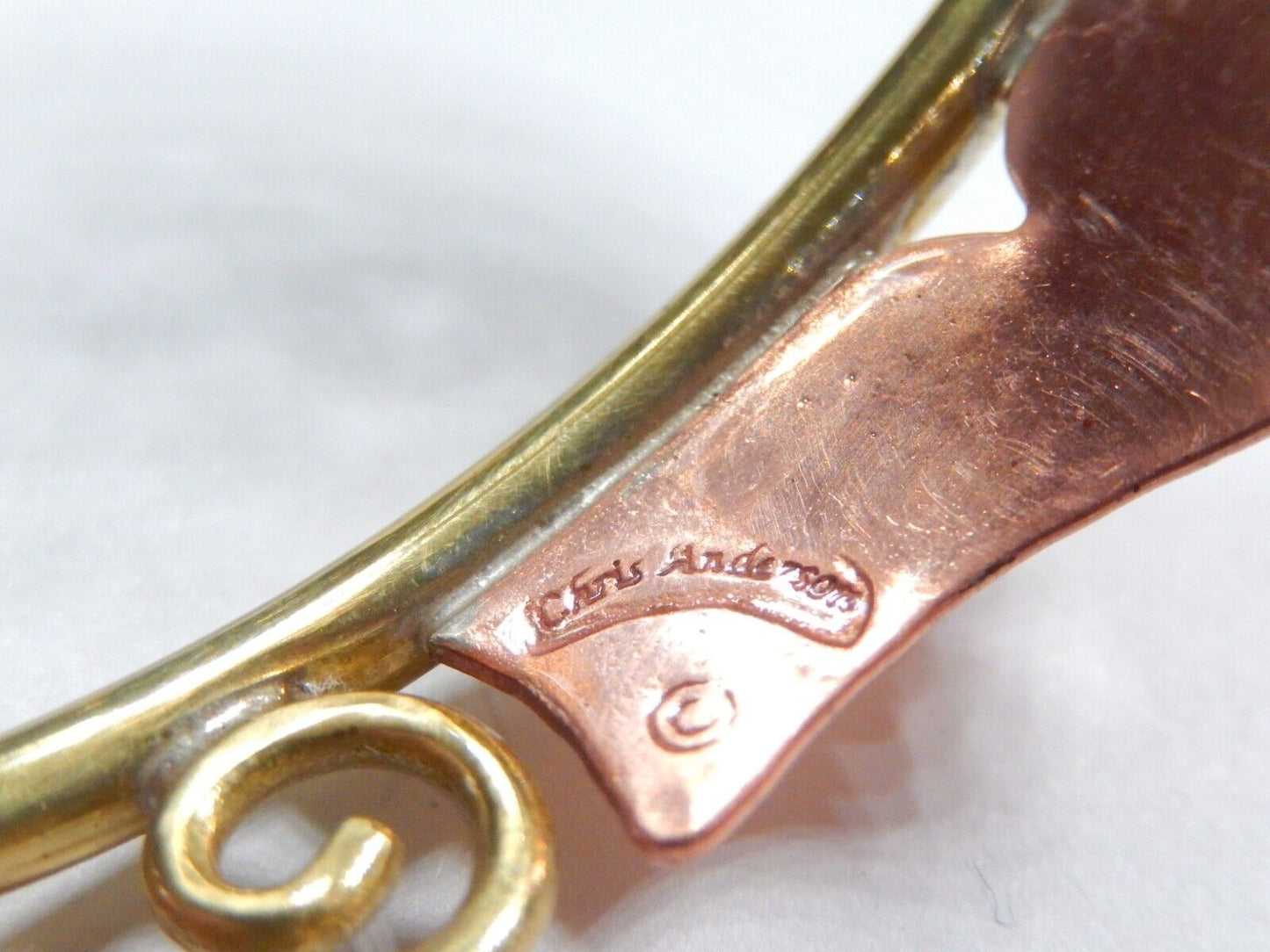 VINTAGE -  Chris Anderson Brass & Copper  Garnet Stone Artisan Cuff Bracelet