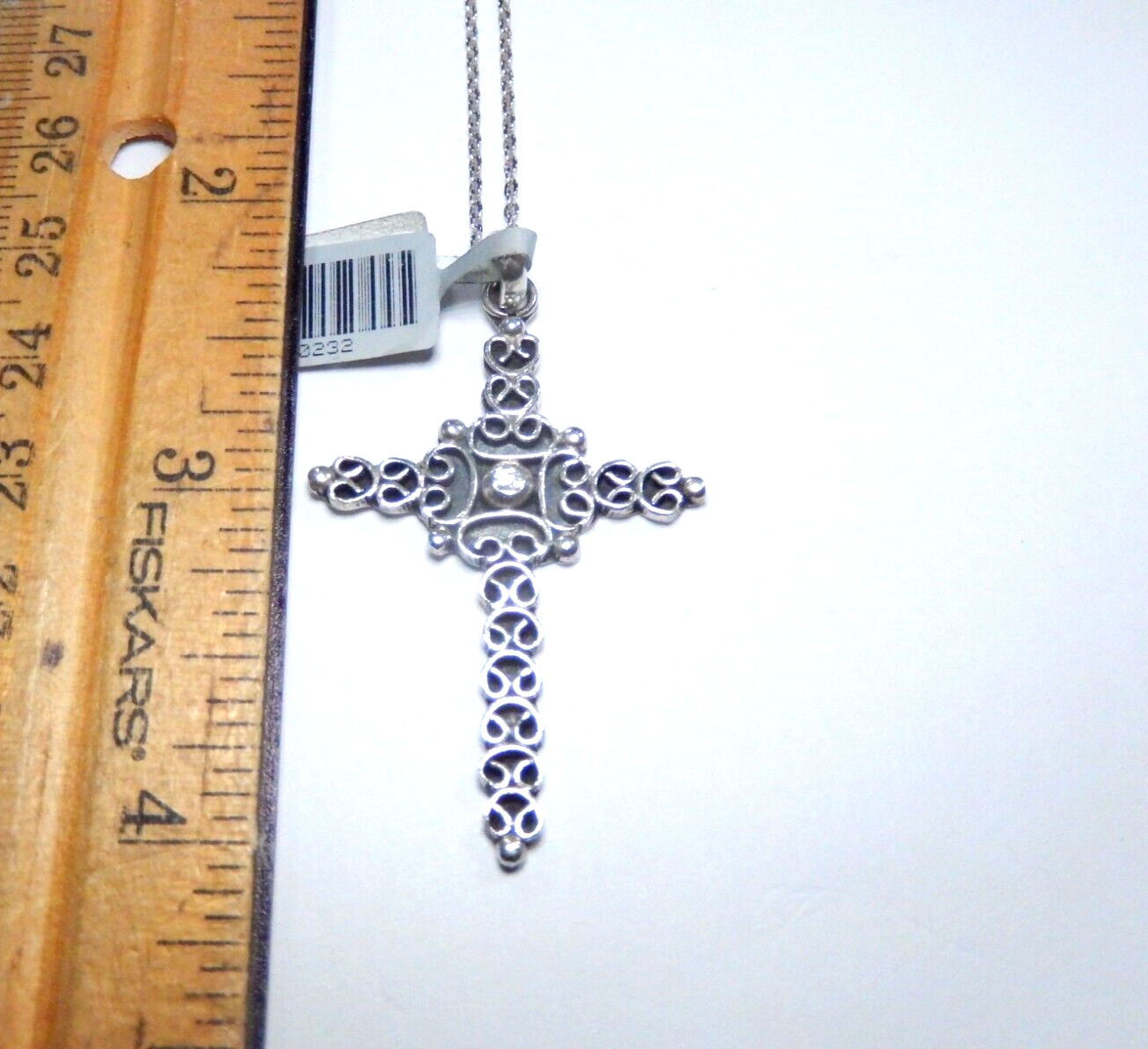 *VINTAGE* Taxco Mexico Sterling Large Detailed Cross 2 " Pendant w/18" Chain