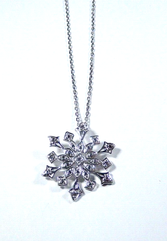 5 Diamond Snowflake Pendant Necklace in 925 Sterling Silver 18 inch Chain