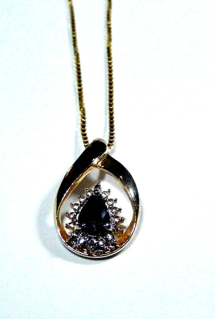 Ross Simons 925 Gold Vermeil Sapphire  Diamond Teardrop Pendant w18 Chain