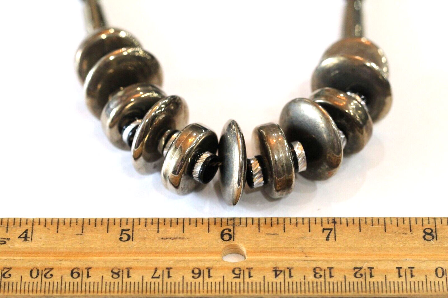 LARGE NATIVE AMERICAN NAVAJO STERLING SILVER 23 mm DISC & OTHER BEAD 22"NECKLACE