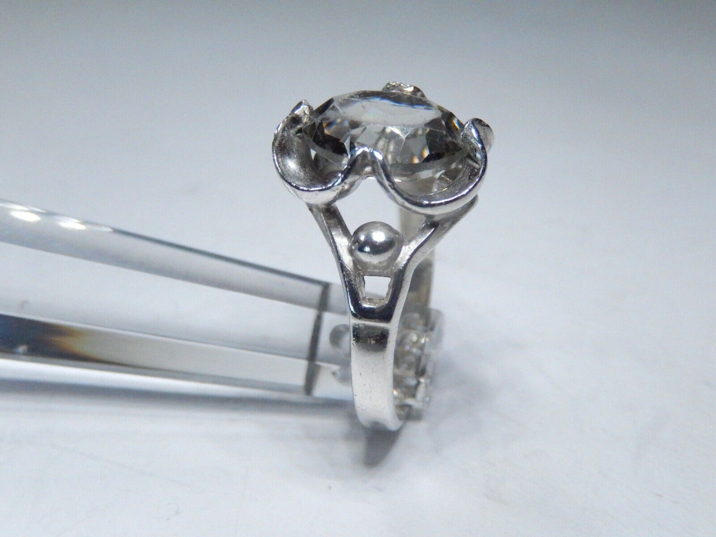 *VINTAGE* Rock Crystal Solitaire Sterling Silver Ring Size 5.25