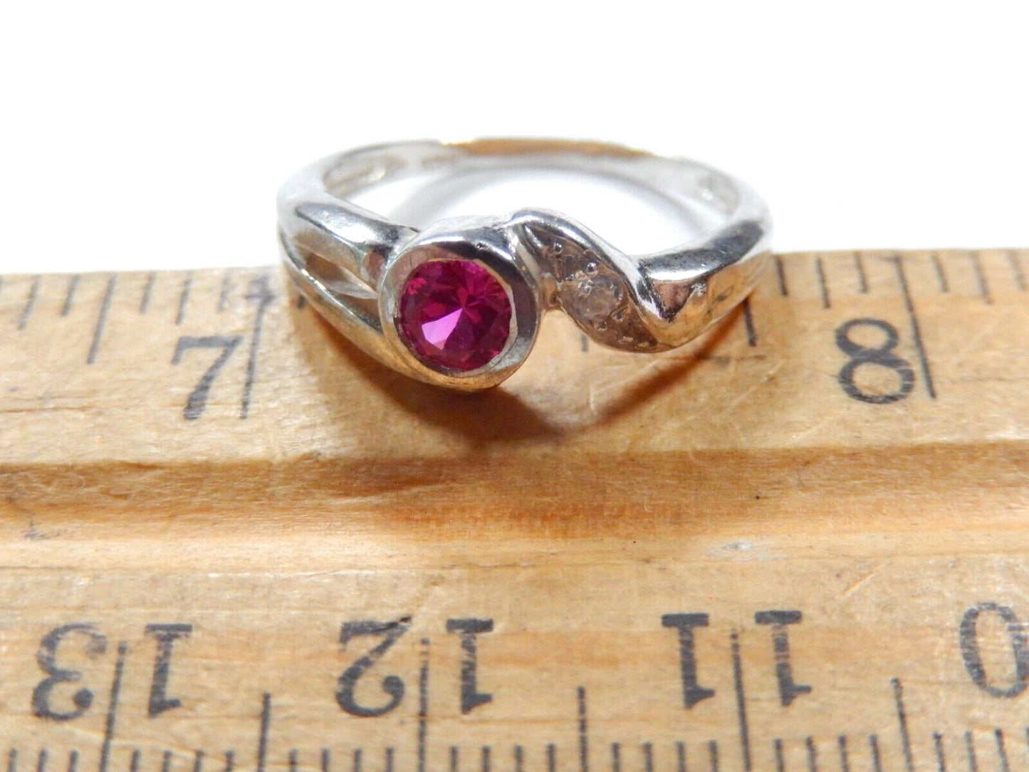 *VINTAGE* STERLING SILVER LAB CREATED RUBY AND CLEAR CZ RING SIZE 6.5