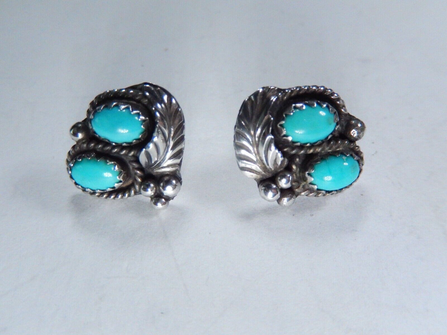 Navajo "JM" James Mason 925 Sterling Silver Turquoise Cluster Earrings