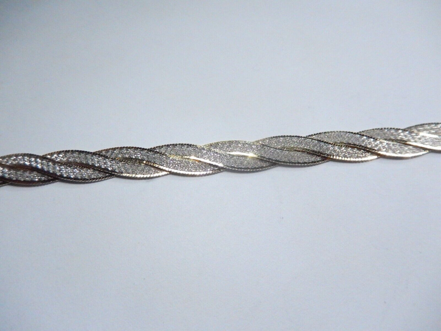 Two Tone Sterling 925 Three Strand 7mm Braided Bracelet Made in Italy  6.75"