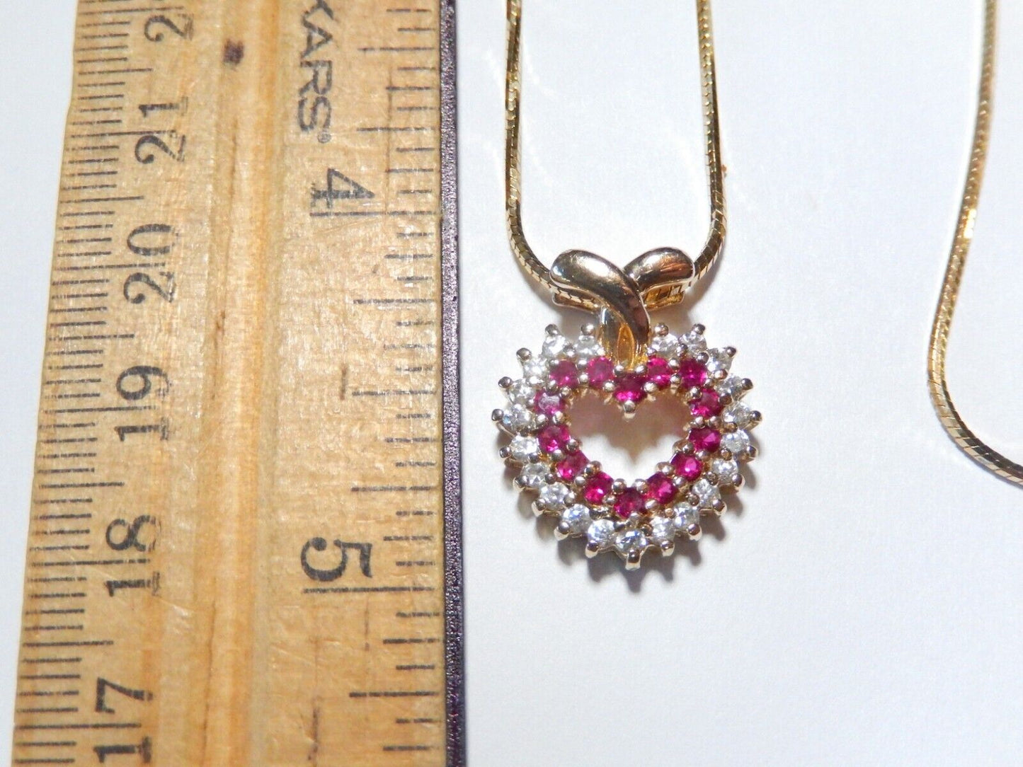 NEW Gold Vermeil 925  Ruby and CZ Heart Pendant w 18 Vermeil Chain