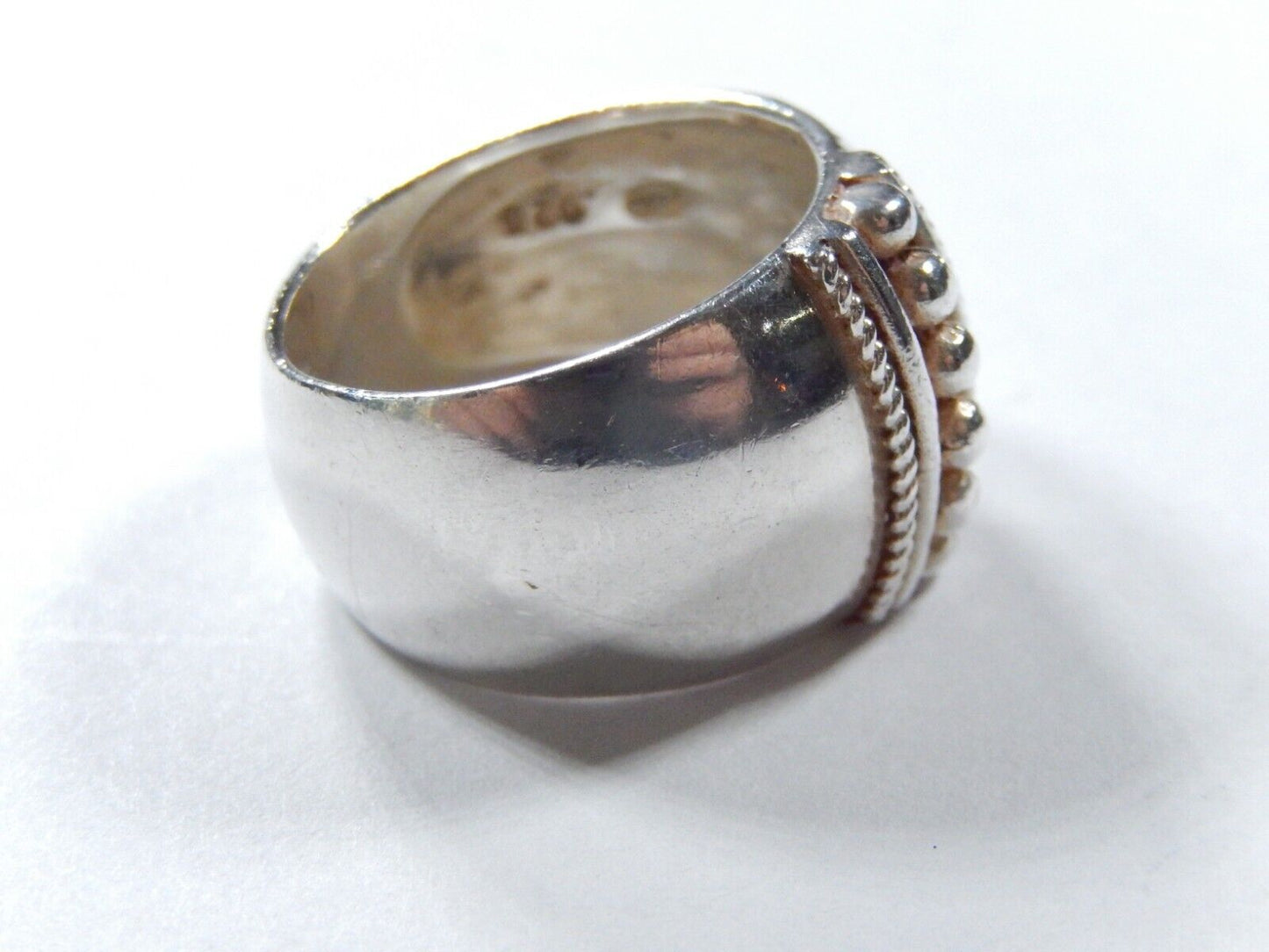 *VINTAGE* Beaded Style Sterling Silver Wide Band Ring Heavy Duty Size 6