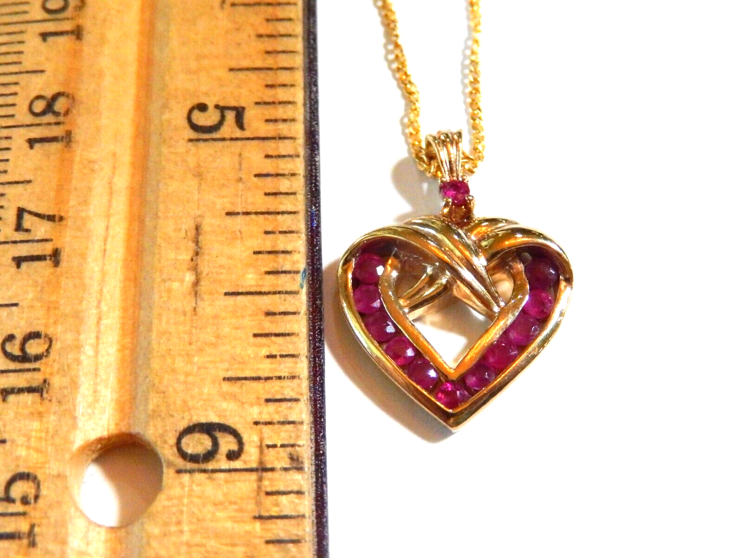 DESIGNER SIGNED  Sterling Silver 925 Gold Vermeil Ruby Heart Pendant w18 chain