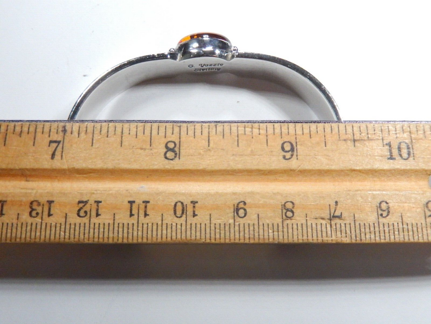 NAVAJO G. YAZZIE AMBER STERLING SILVER THICK CUFF BRACELET 11mm WIDE 33.8 grams