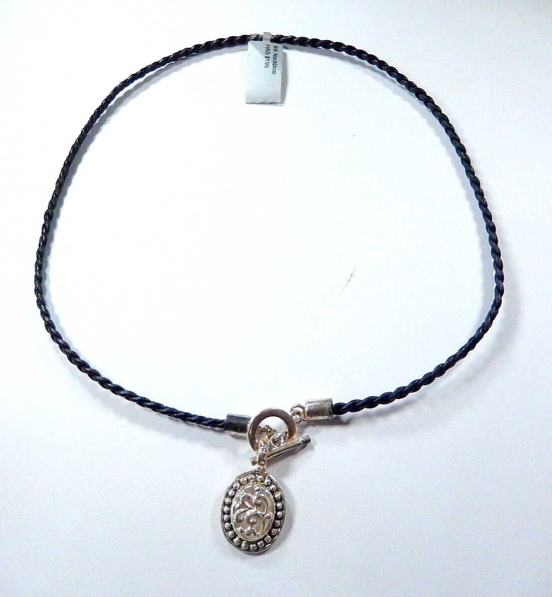 16" Braided Leather Cord Necklace with Sterling Silver Pendant w/ Togle Closure