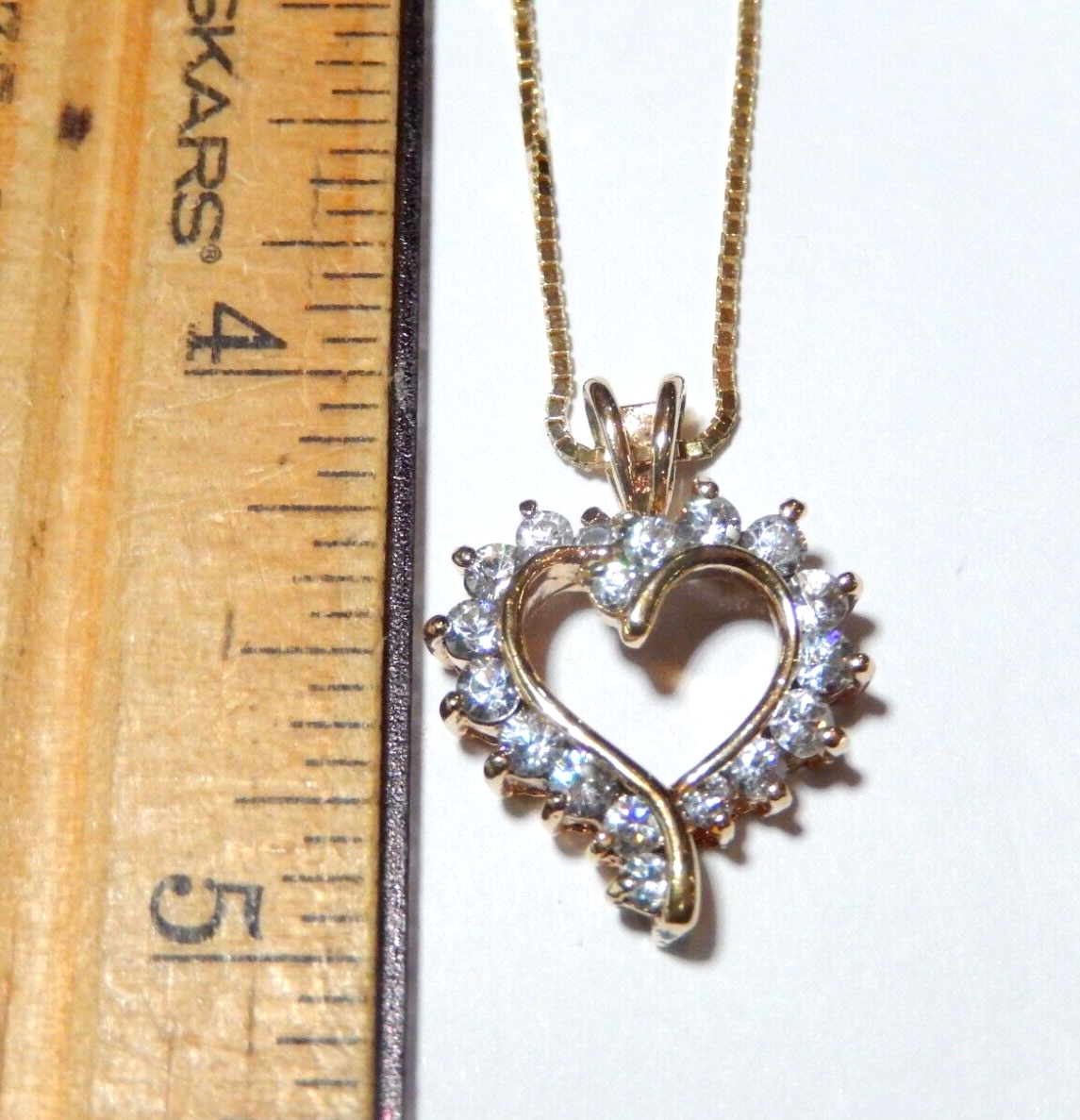 NWT 100CT Gold Vermeil Open Heart Cubic Zirconia Pendant w 18 Vermeil Chain