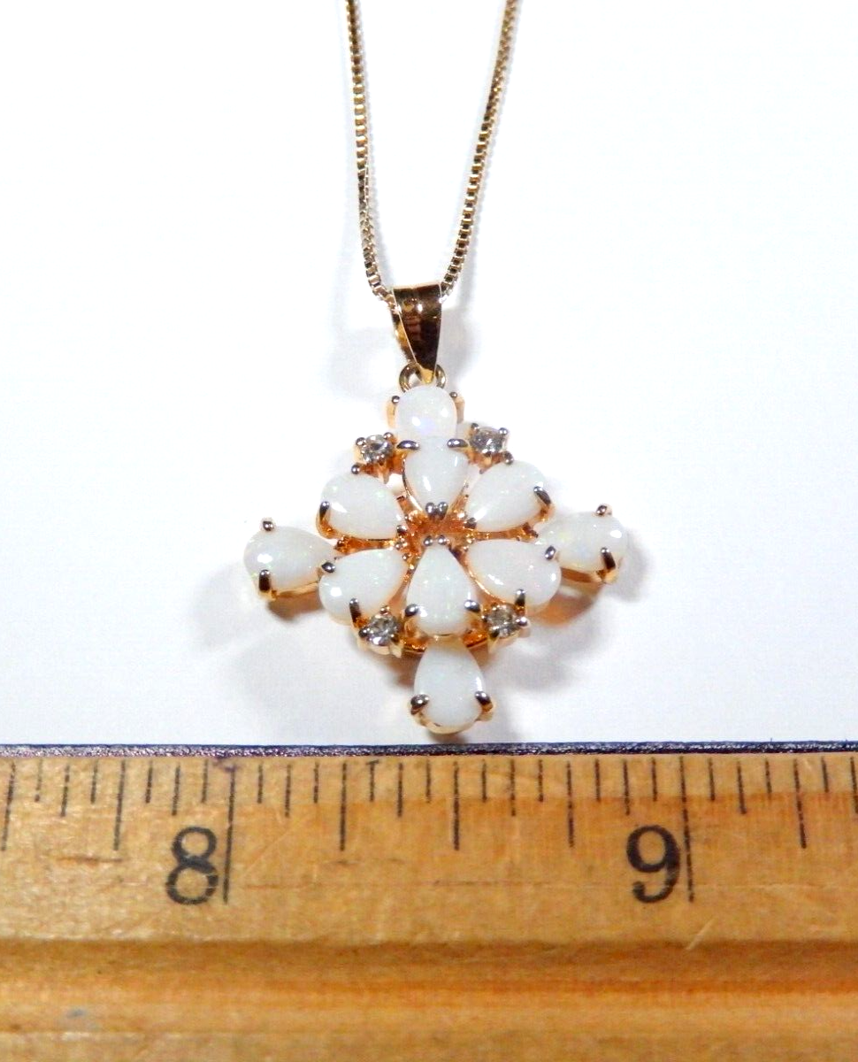 VINTAGE GOLD VERMEIL OPAL  CZ CROSS PENDANT with 18 Vermeil Chain