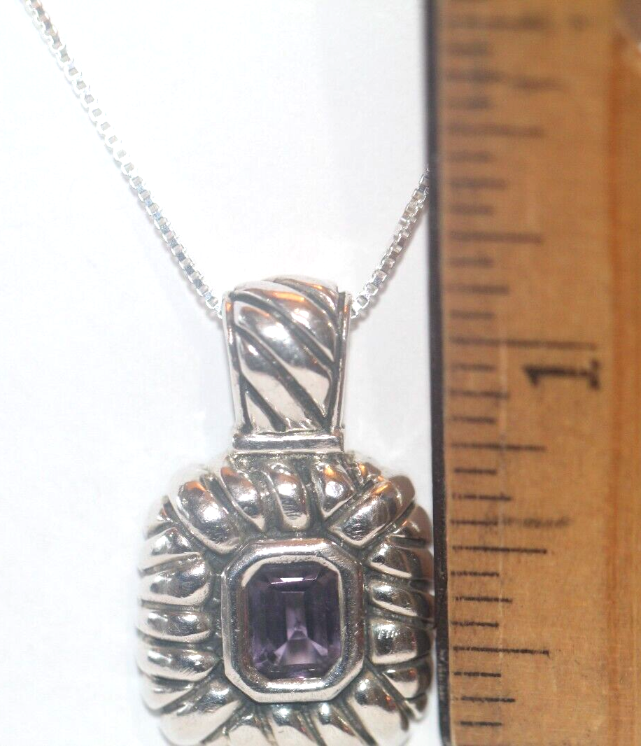 Vintage Sterling Silver Southwestern Purple Amethyst Pendant w/18" Box Necklace