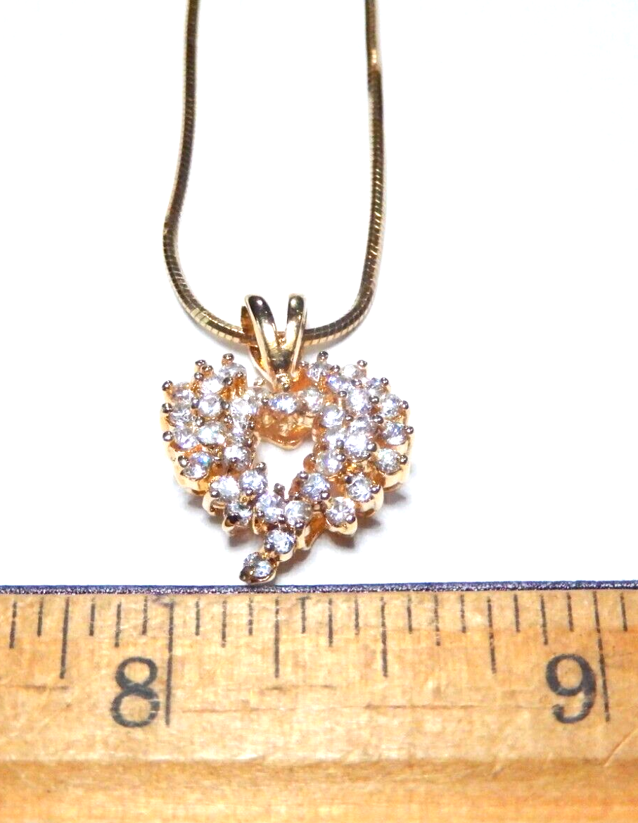 Gold Vermeil 100 CT CZ Heart Pendant with 18 Gold Smooth Vermeil Chain