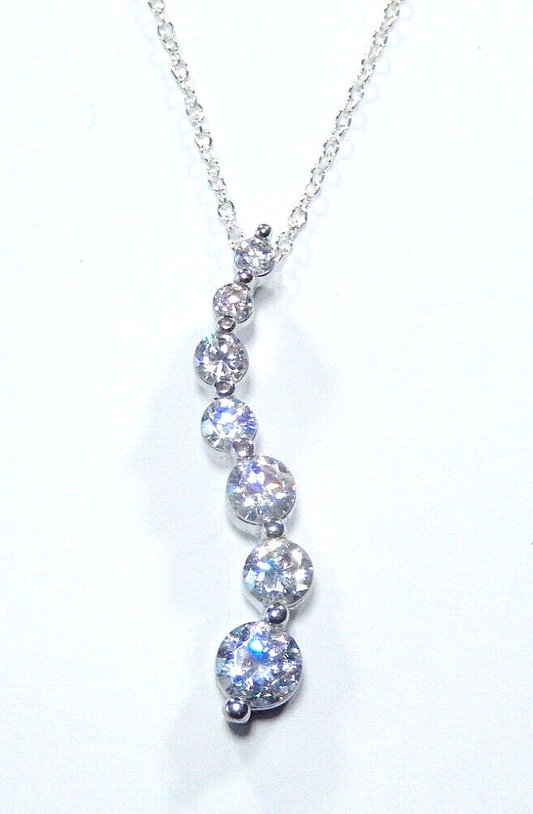 Sterling Silver Journey 2.50 CT Graduated 7 CZ Pendant  w/18" Sterling Chain