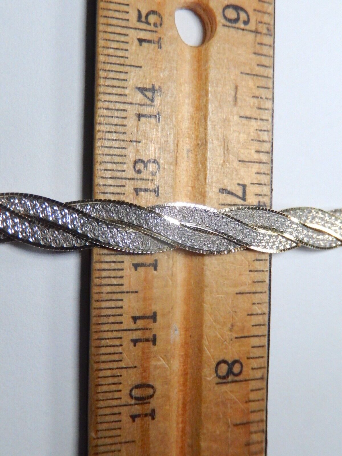 Two Tone Sterling 925 Three Strand 7mm Braided Bracelet Made in Italy  6.75"