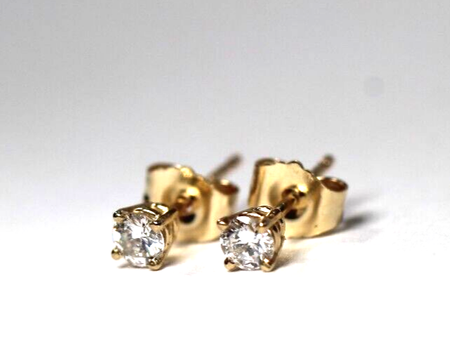 New!! Solid 14K Yellow Gold .20 CT TW Natural Diamond I-2 / G-H Stud Earrings
