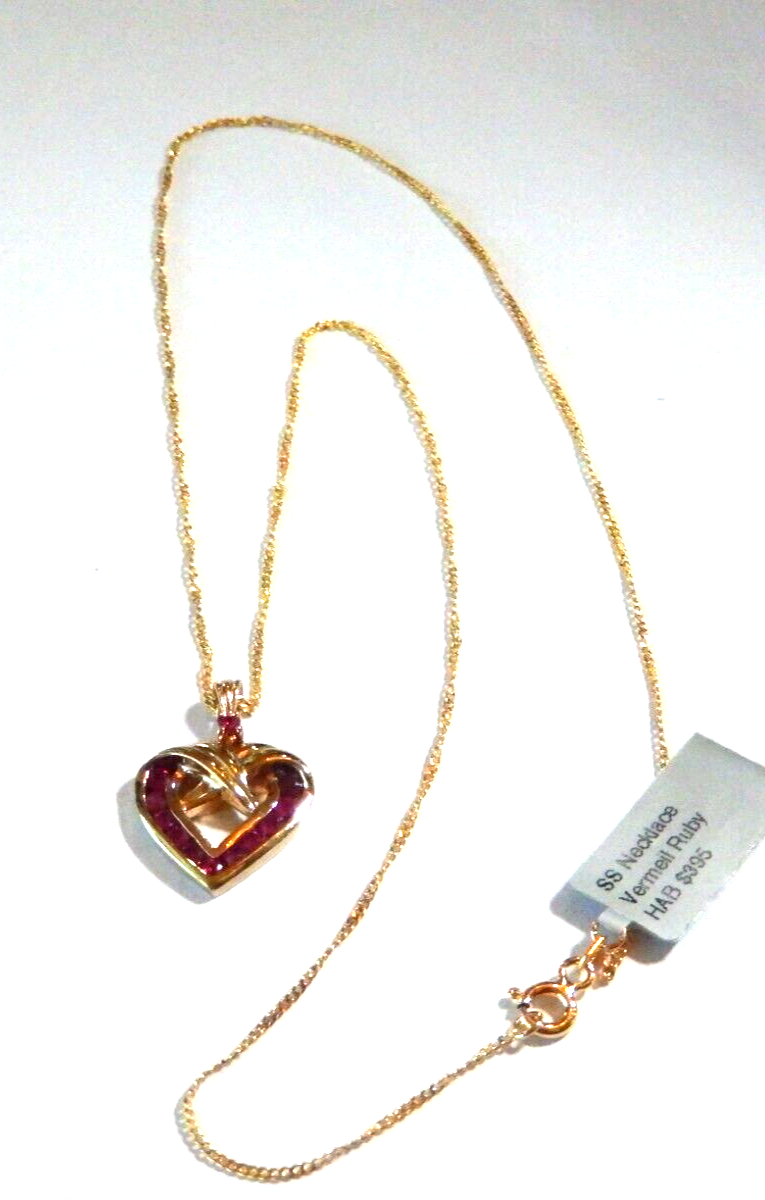 Gold Vermeil 925 Sterling Silver Natural Ruby Heart Pendant w18 chain