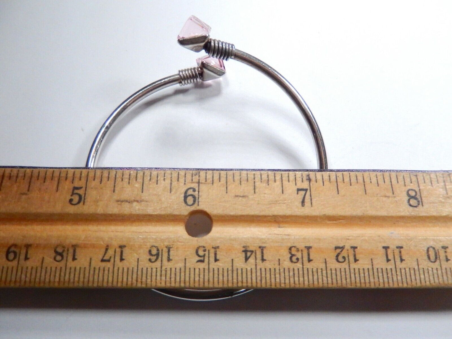 Sterling Silver Bracelet Bangle wpink stones  Size 218 Inside Diameter