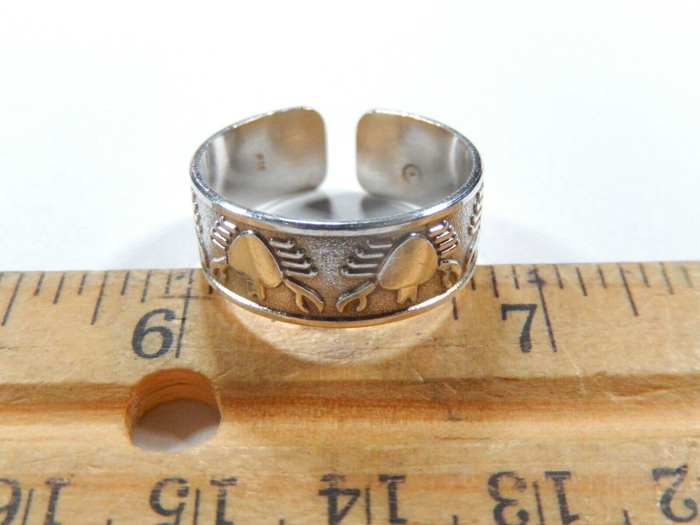 *VINTAGE*  Sterling Silver Crab Cancer Sign Unisex Band Ring Sz 9 Adjustable