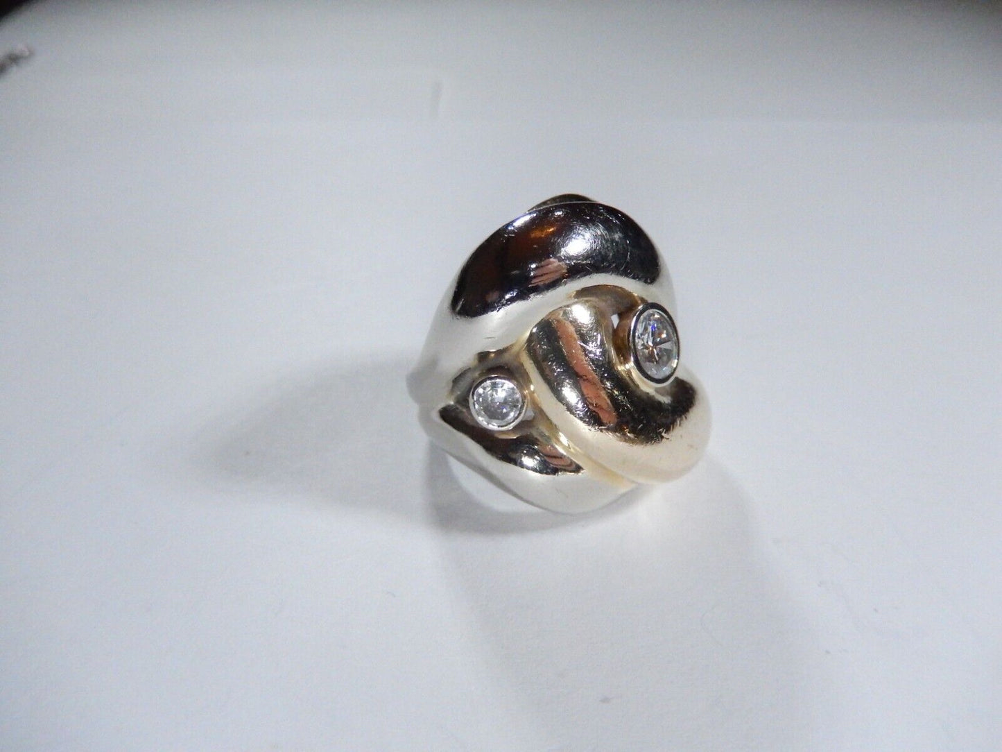 STUNNING STAMPED 14K TWO TONE  LADIES DIAMOND FREEFORM RING Size 625  151gms