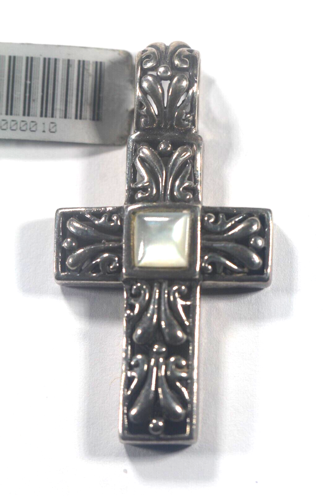 *VINTAGE* .925 LARGE SILVER MOTHER OF PEARL CROSS PENDANT