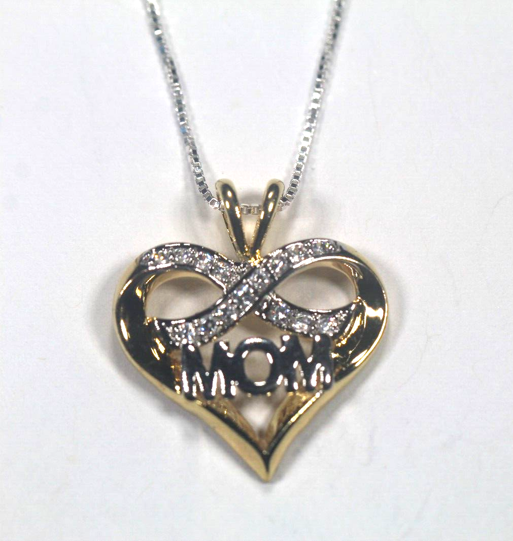 NEW-Vermeil Gold Over Sterling Silver 925  Mom  Heart Pendant w/20" Chain