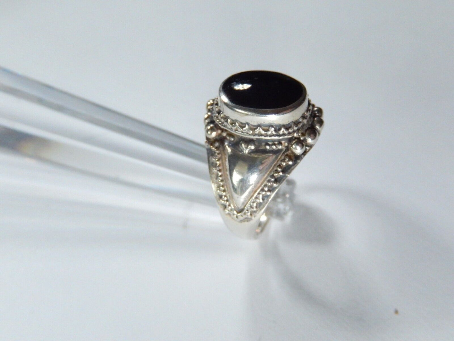 *VINTAGE* Black Onyx 925 Sterling Silver Boho Handcrafted Ring Size 7