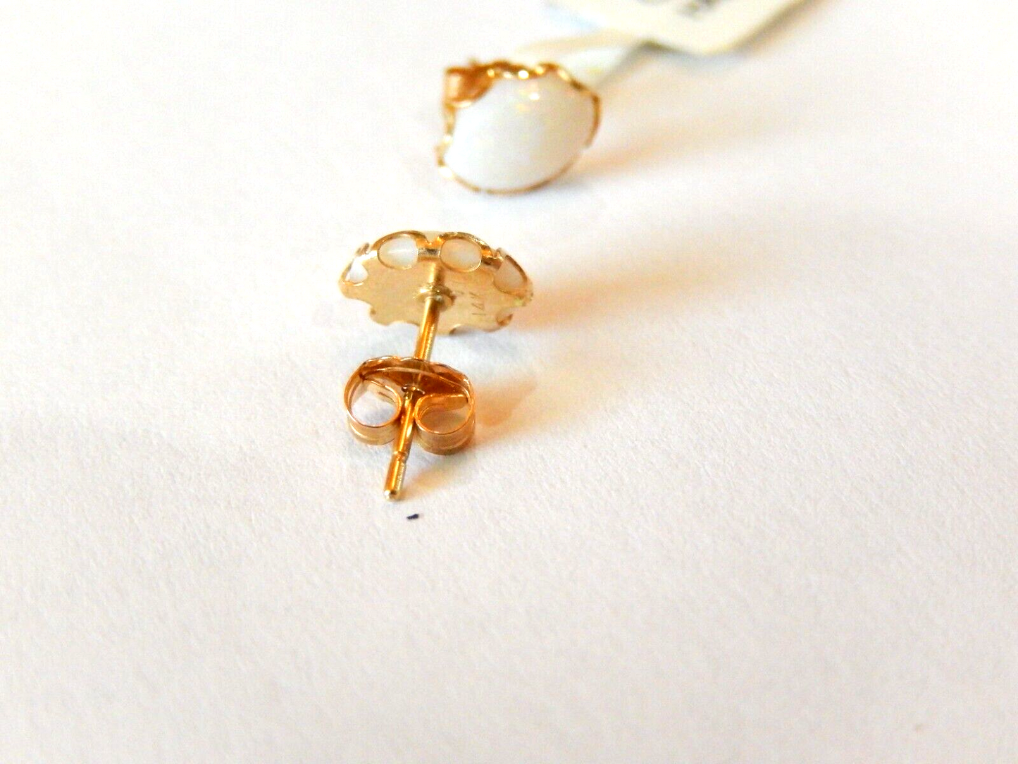 VINTAGE  14K Yellow Gold 75mm x 55mm Oval Opal Pierced Stud Earrings