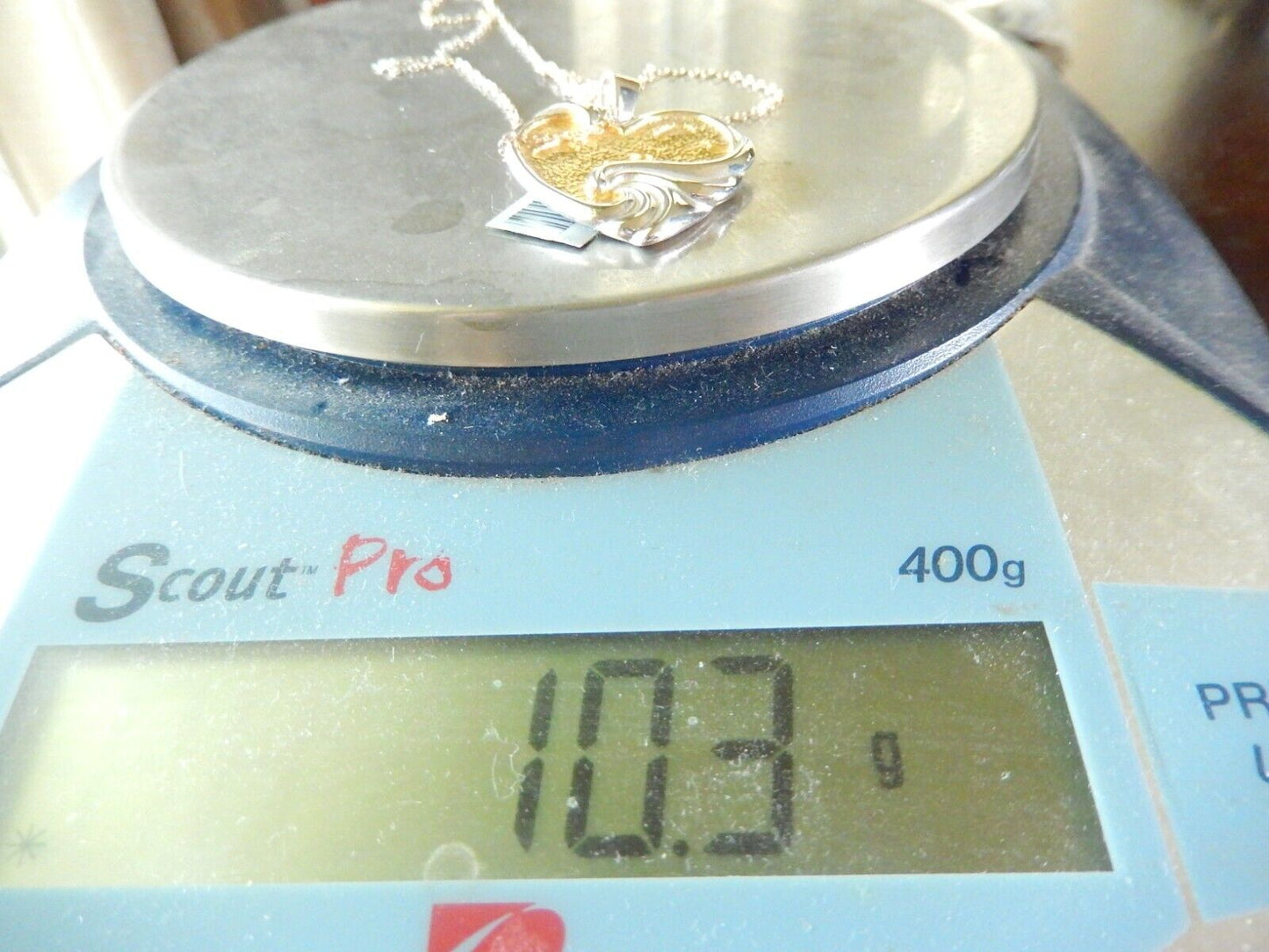Gorham Sterling Silver  Gold Overlay Heart Pendant Footprints In The Sand w18