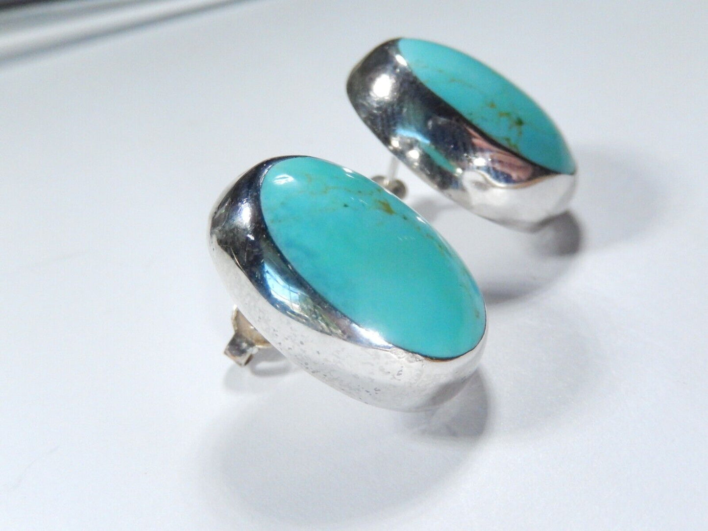 Vintage Native American Sterling Silver Turquoise Post Earrings  1" x 3/4"