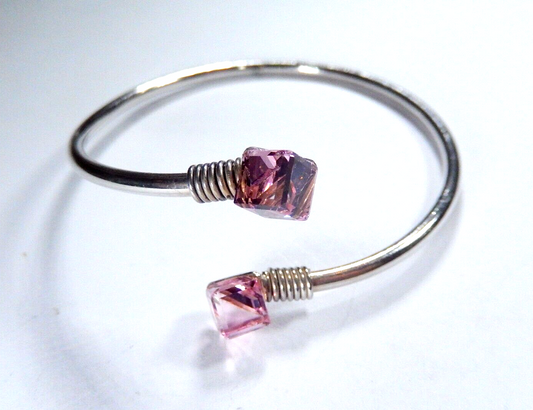 Sterling Silver Bracelet Bangle wpink stones  Size 218 Inside Diameter
