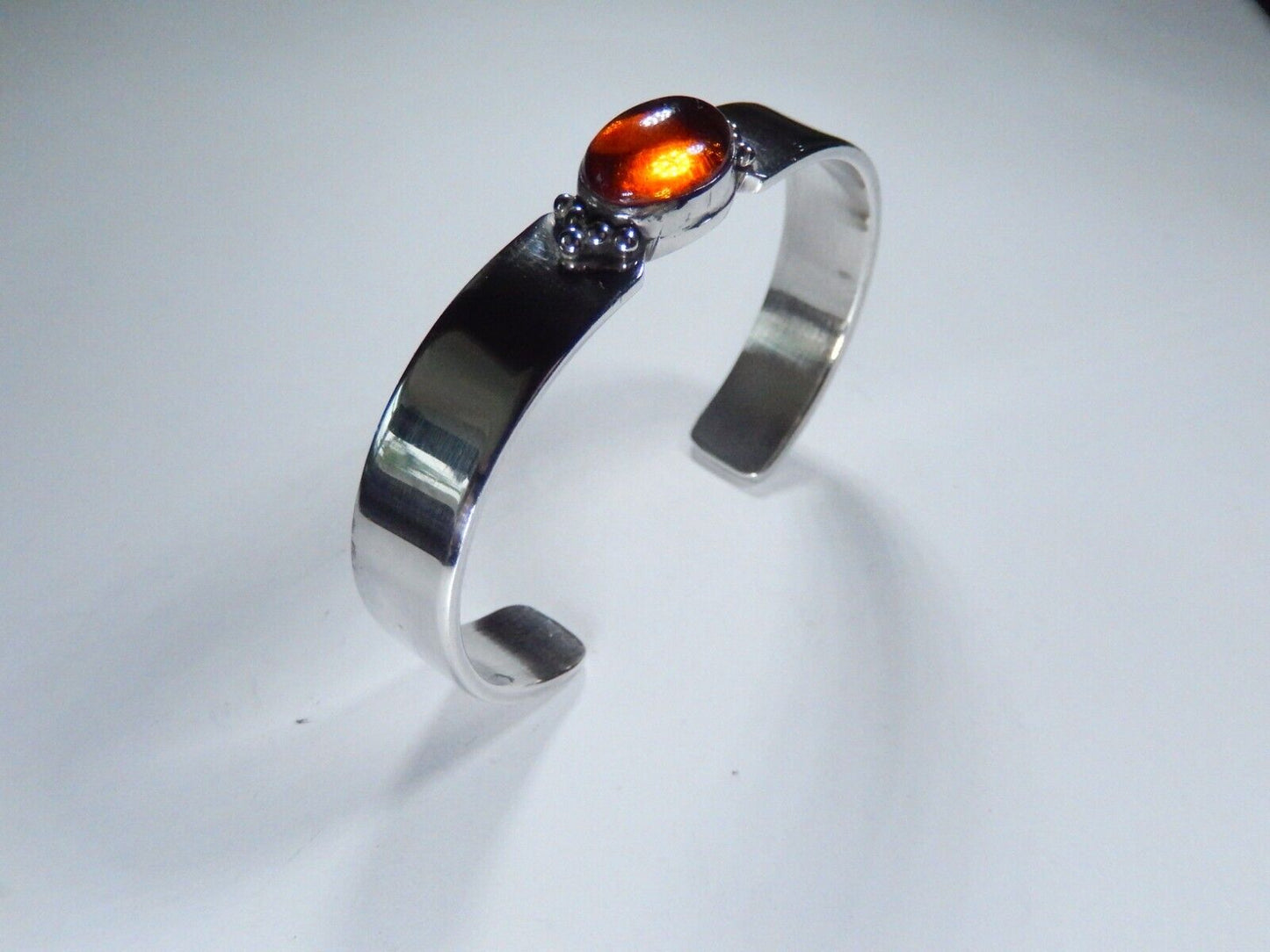 NAVAJO G. YAZZIE AMBER STERLING SILVER THICK CUFF BRACELET 11mm WIDE 33.8 grams