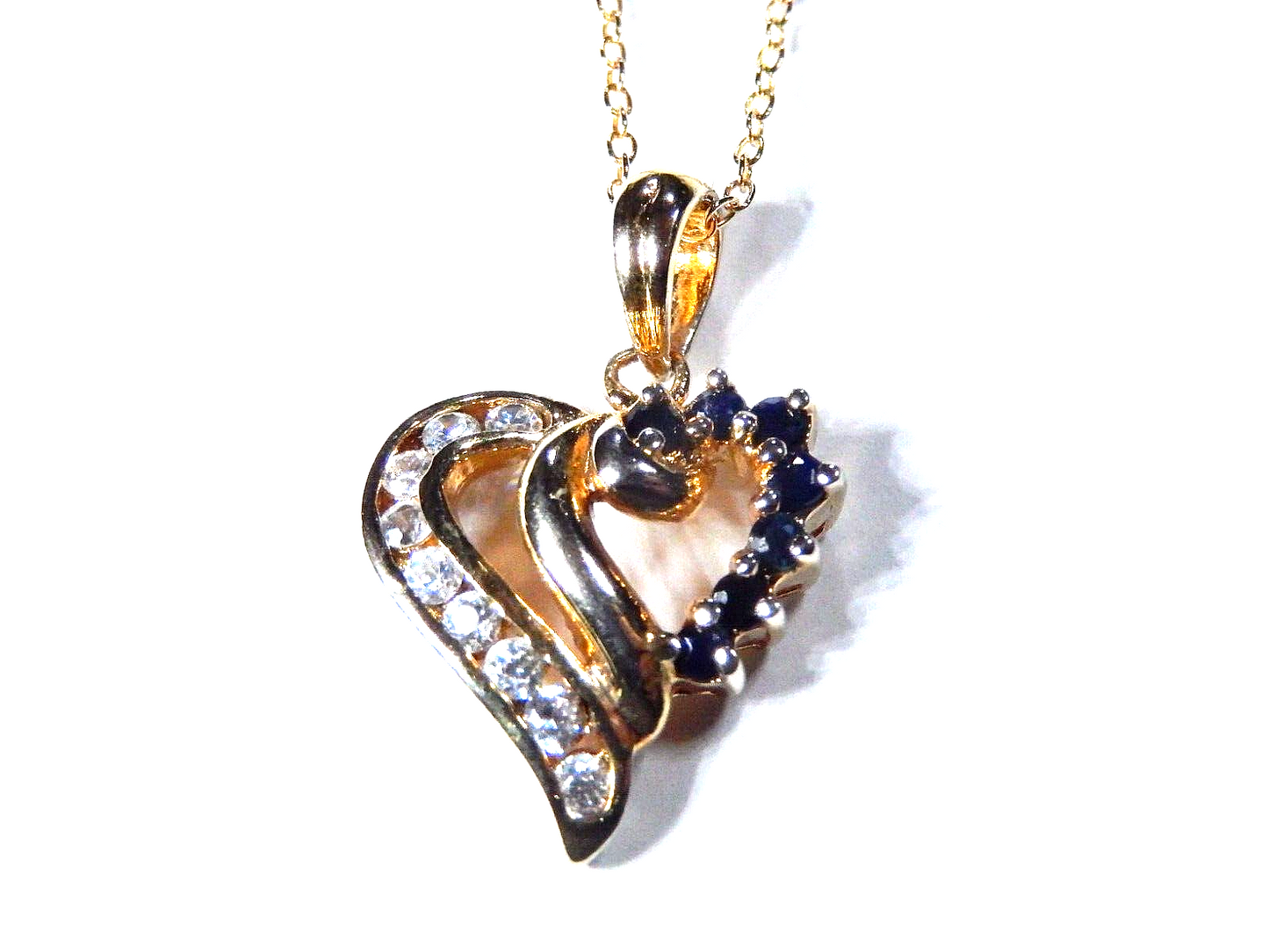 NEW Gold Vermeil 925 Sapphires  CZ Heart Pendant  with18 Vermeil Chain