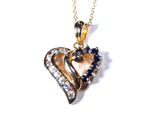 NEW Gold Vermeil 925 Sapphires  CZ Heart Pendant  with18 Vermeil Chain
