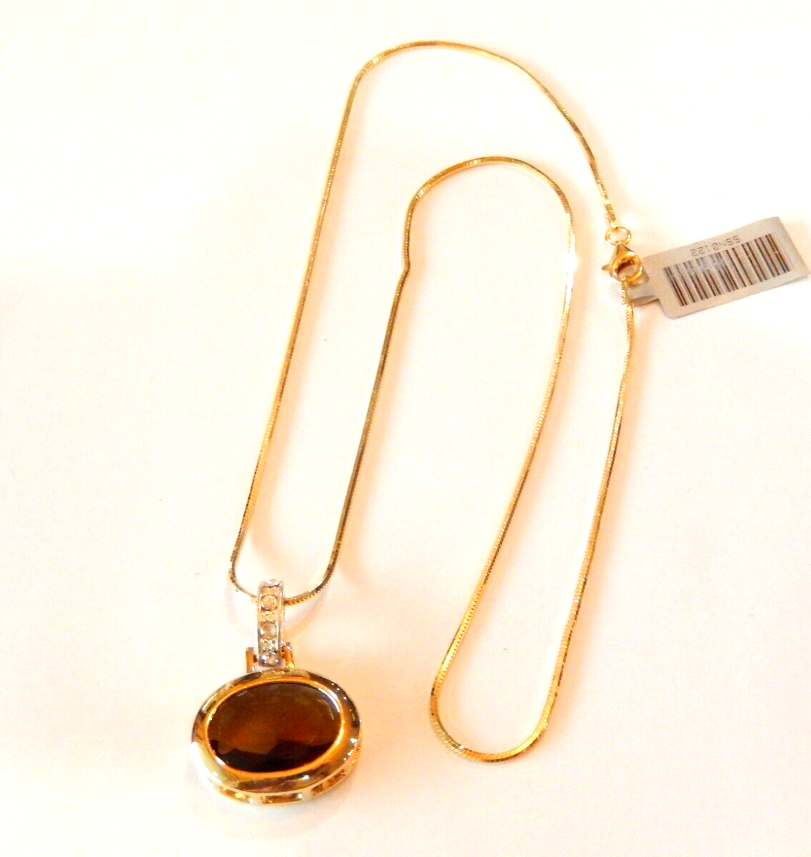 Gold Vermeil 17mm x 13mm Smoky Quartz  CZ Pendant w 18 Vermeil Smooth Chain