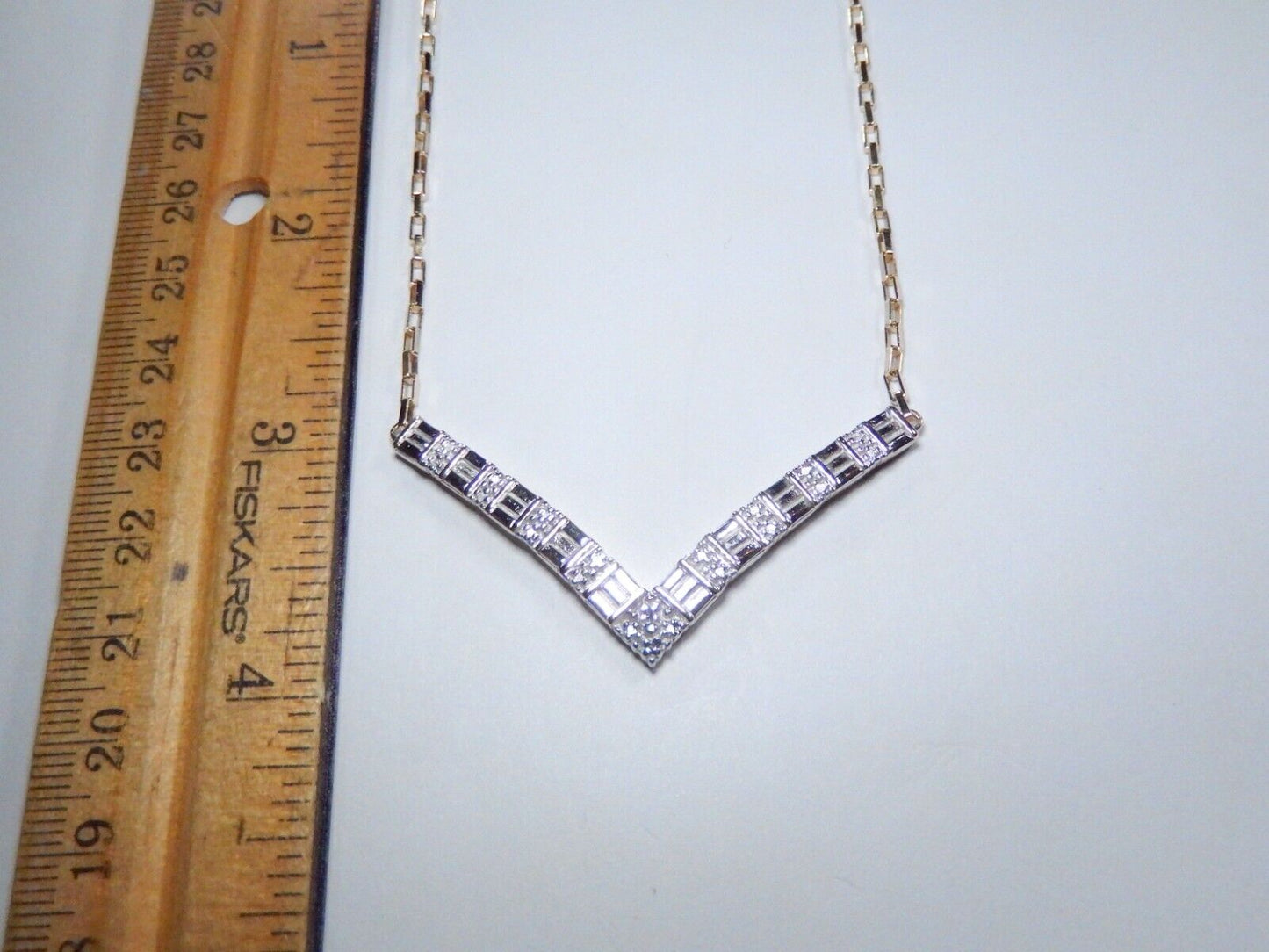 Ross Simons Gold .925 Vermeil "V" Diamond Pendant & 18" Fancy Vermeil Chain