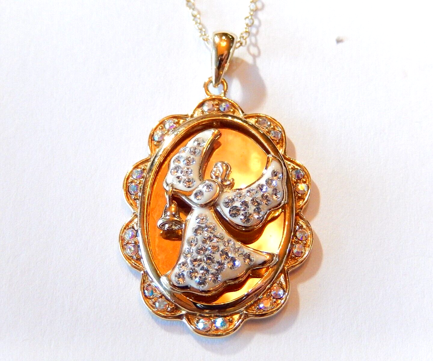 14kt Over Sterling Silver  CZ I AM WITH YOU NOW AND FOREVER ANGEL PENDANT wchan