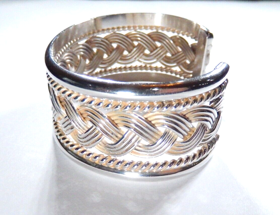 *VINTAGE*  Sterling Silver Wide Large Braided Weave Cuff Bracelet - 48.7 grams