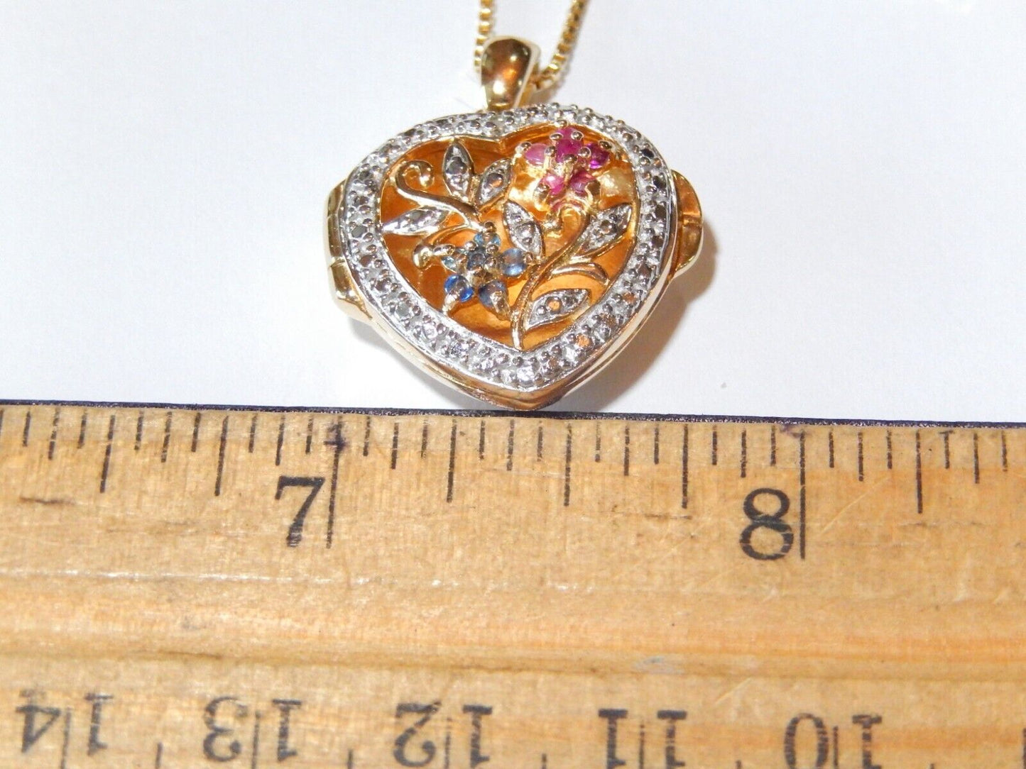 NEWRoss Simmons Gold Vermeil Diamond Sapphire Ruby Heart Locket w18 Chain